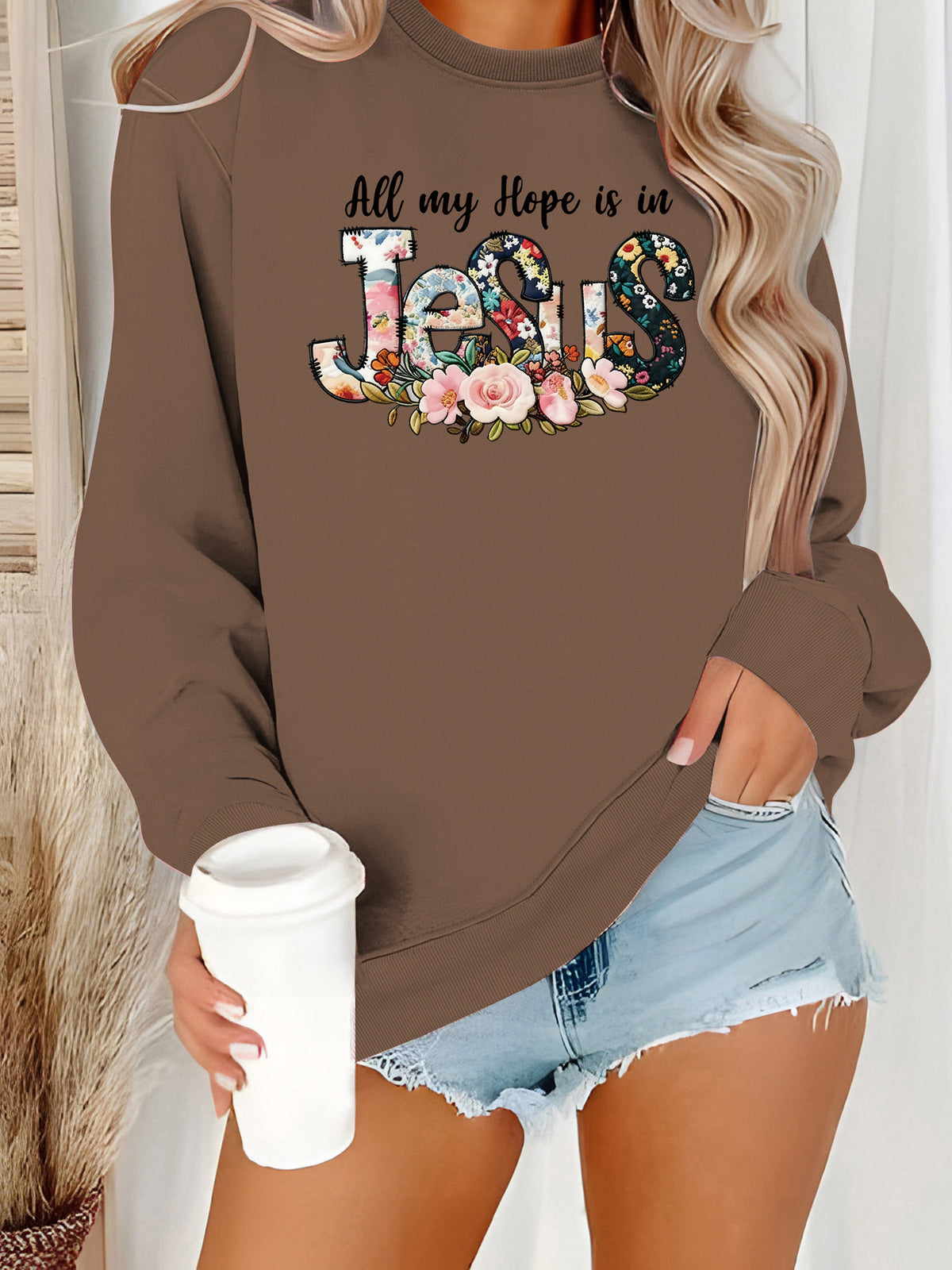 Cartoon printed round neck fleece hoodie