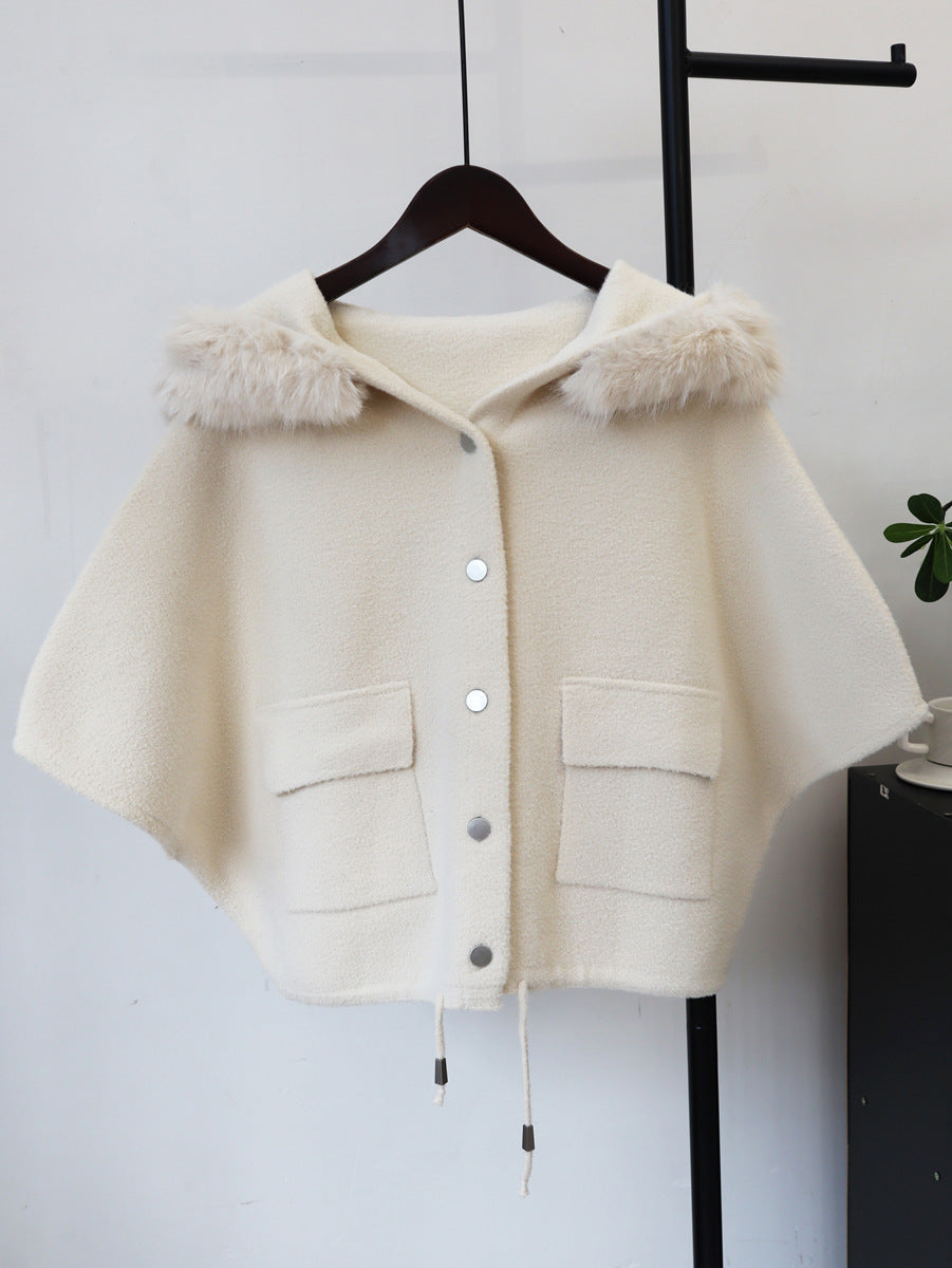 Mao collar hooded cloak jacket