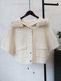 Mao collar hooded cloak jacket