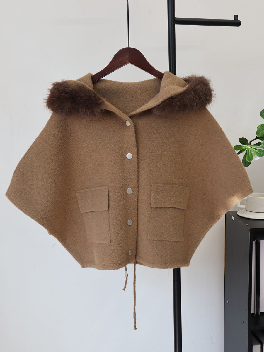 Mao collar hooded cloak jacket