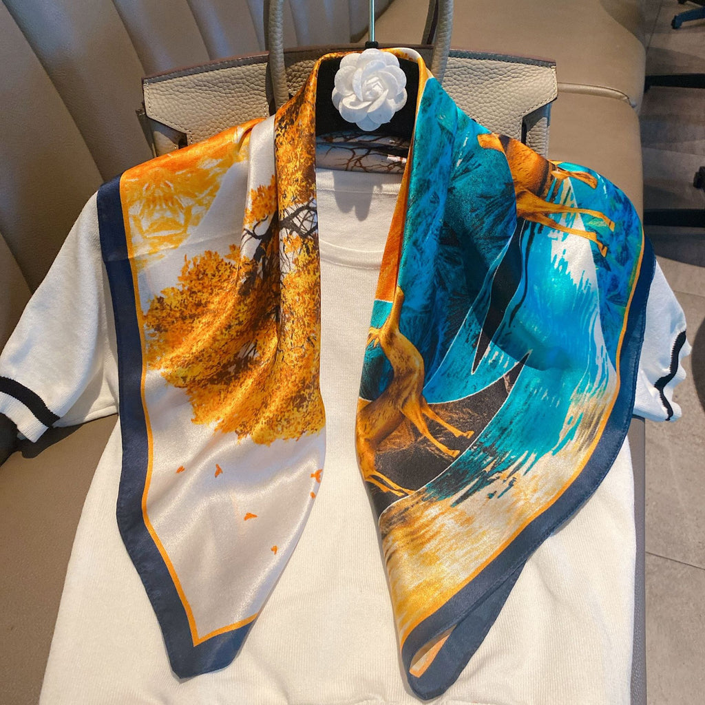 Vintage Ethnic Pattern Silk Scarf for Women, Pure Satin Silk Gift Square Scarf, Mulberry Silk Scarf