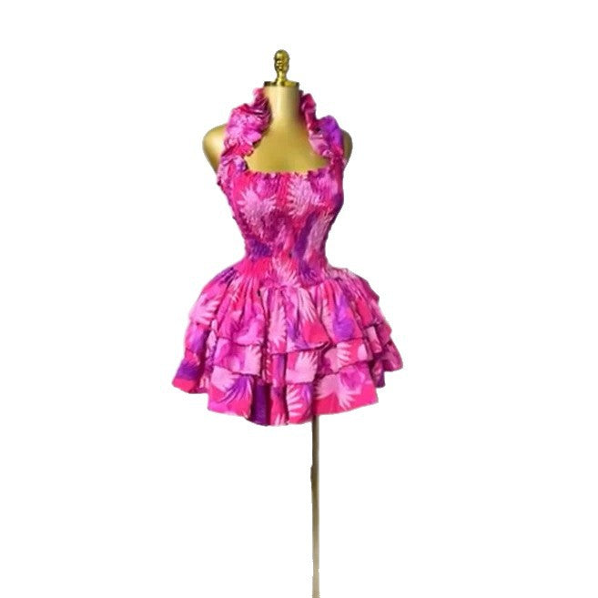Sleeveless Halter Neck Tiered Ruffle Mini Dress