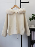 Double zipper hooded jacket for women