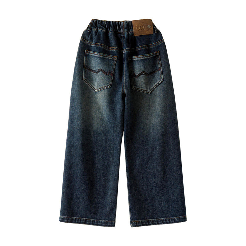 Boys' Casual Straight Wide-Leg Denim Jeans