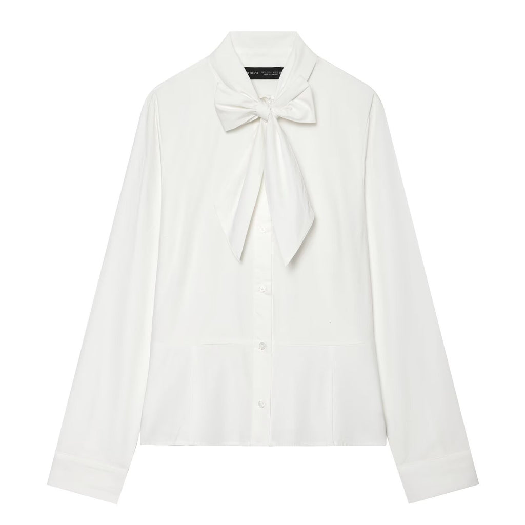 Butterfly bow ribbon collar short skirt with striped shirt for women