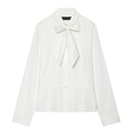 Butterfly bow ribbon collar short skirt with striped shirt for women