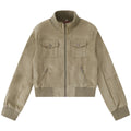 American Street Vintage Workwear Faux Suede Stand Collar Cropped Multi-Pocket Baseball Jacket for Women
