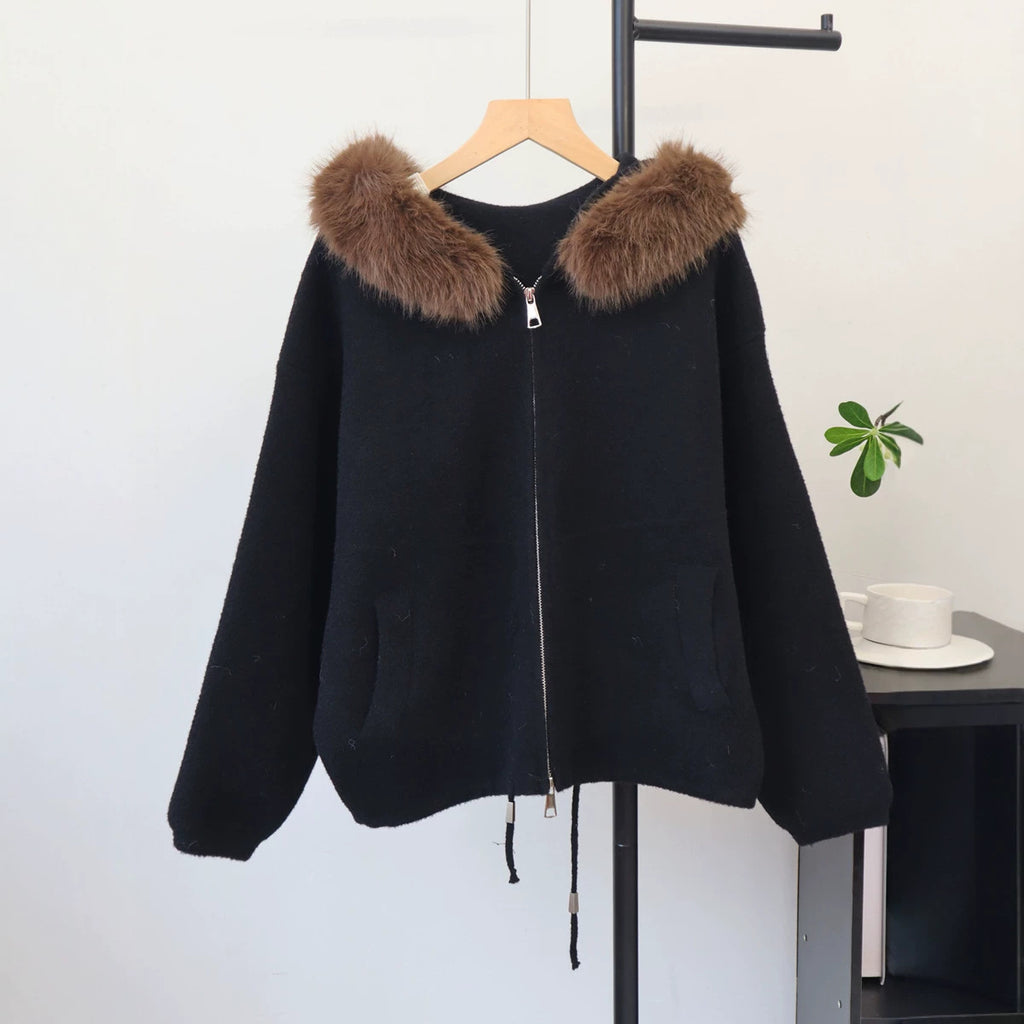 Double zipper hooded jacket for women