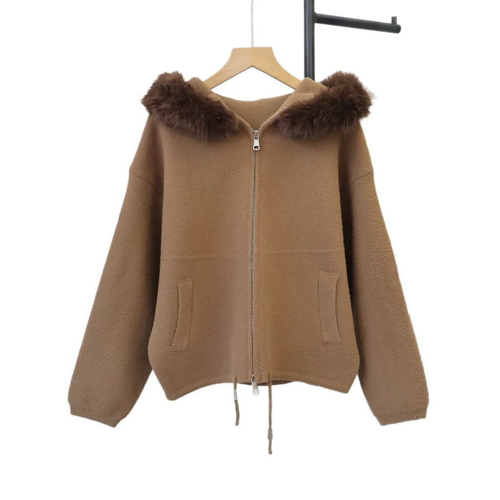 Double zipper hooded jacket for women