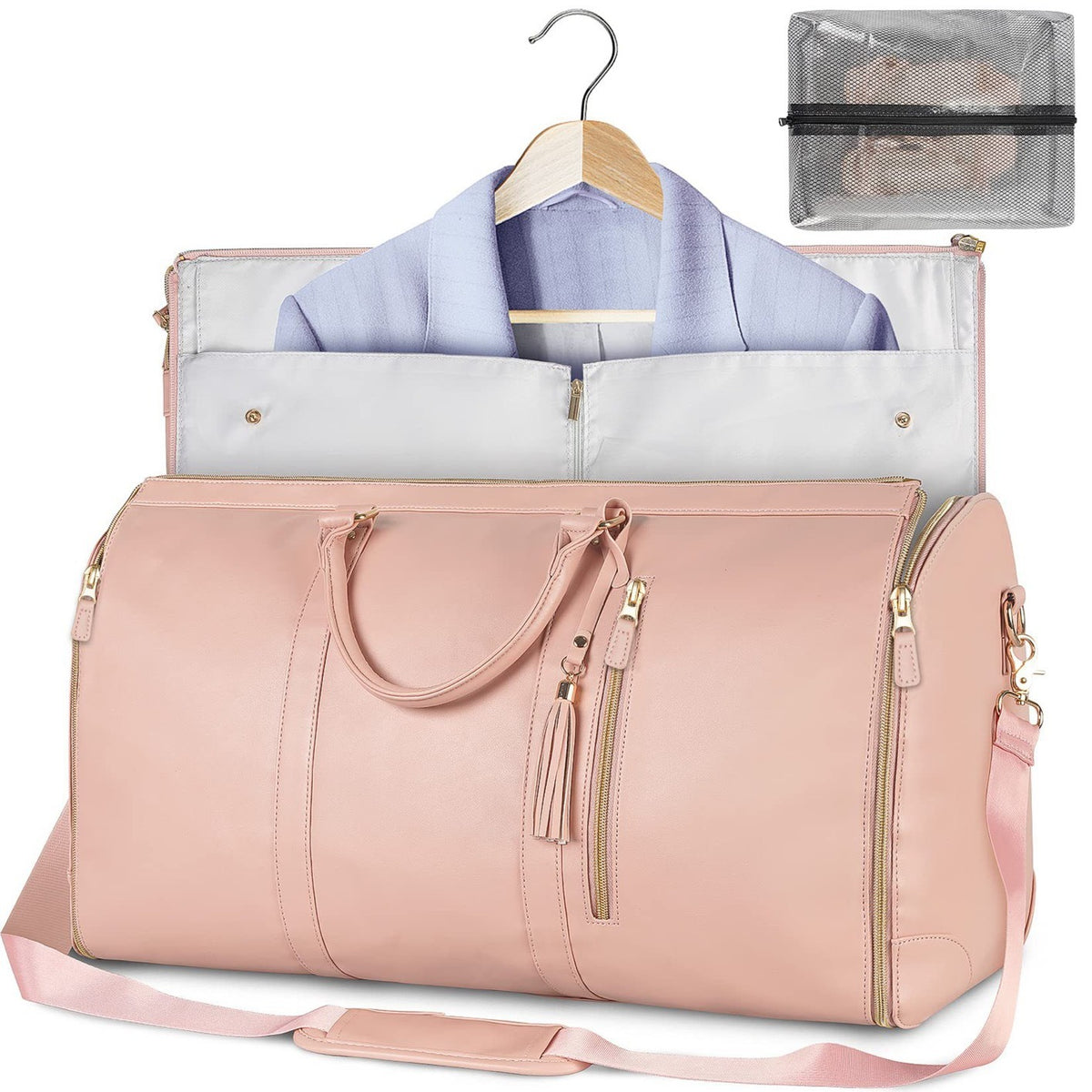PU leather portable men's and women's foldable suit bag, multifunctional travel luggage bag