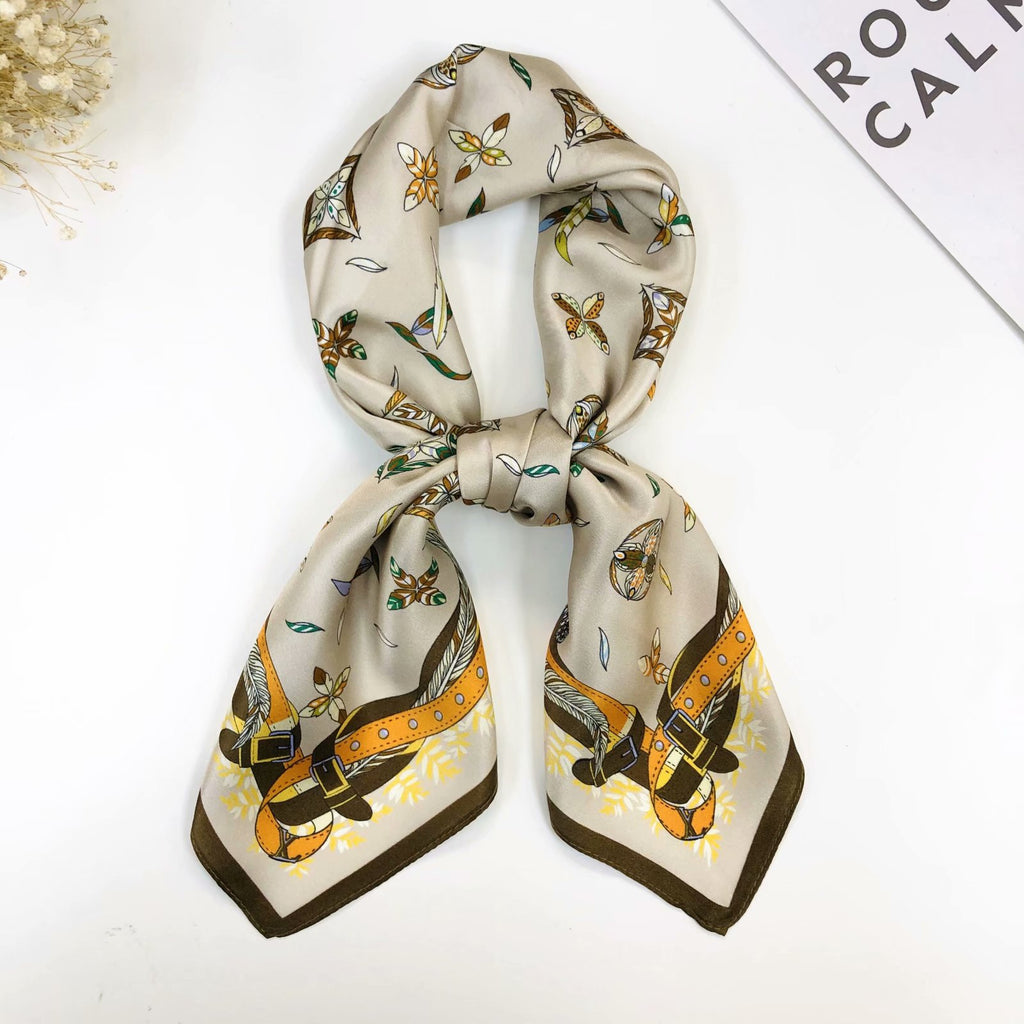 Vintage Ethnic Pattern Silk Scarf for Women, Pure Satin Silk Gift Square Scarf, Mulberry Silk Scarf