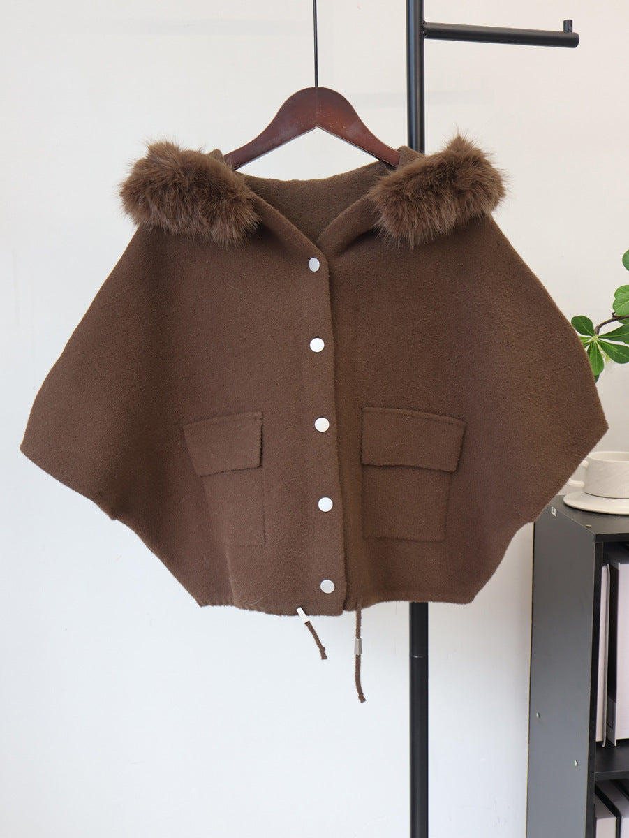 Mao collar hooded cloak jacket