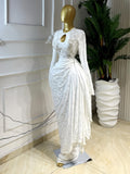 Jacquard Long Sleeve Ruched Tie Ribbon Maxi Dress