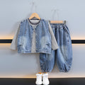 Boys 3-Piece Set Striped T-Shirt Denim Hooded Vest