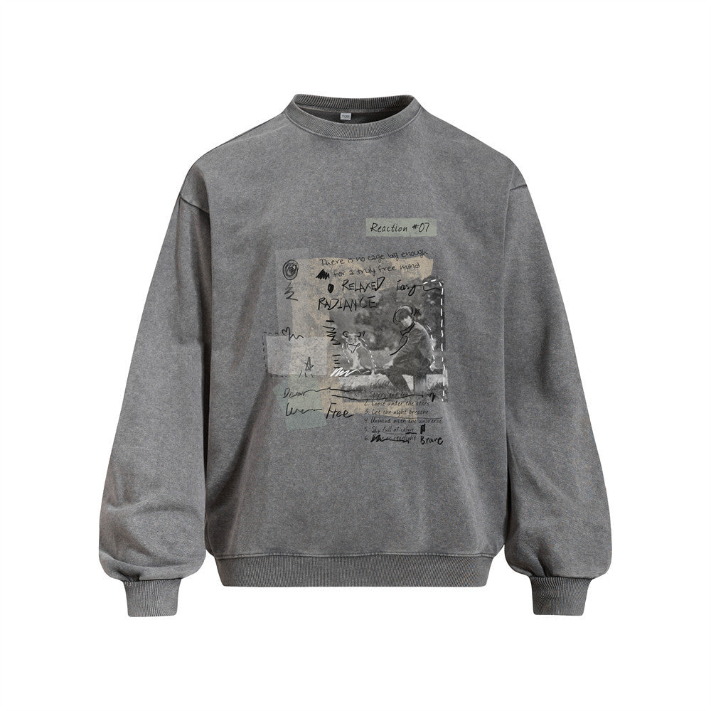 Sudadera con cuello redondo, estampado de retrato y estilo vintage tipo "stir-fried"