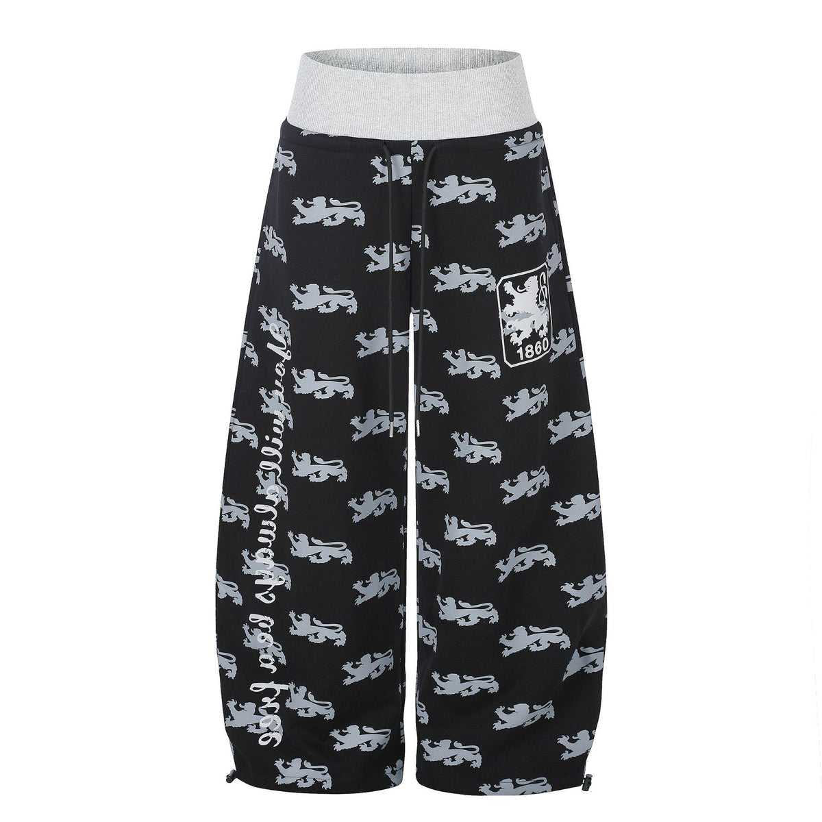 All-Over Print Letter Graphic Color-Block Waistband Drapey Wide Leg Sweatpants Unisex