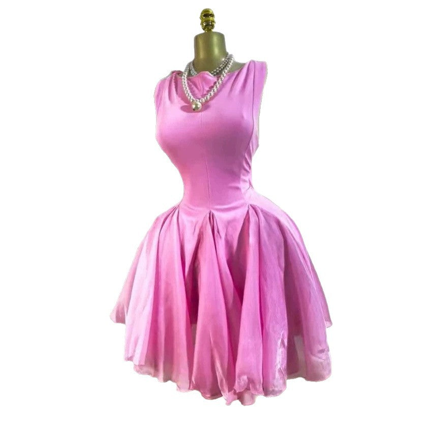 Sweet Vacation Sleeveless Pleated Slimming Short Pink Dress