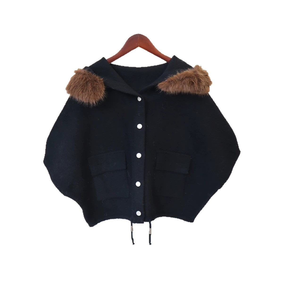 Mao collar hooded cloak jacket