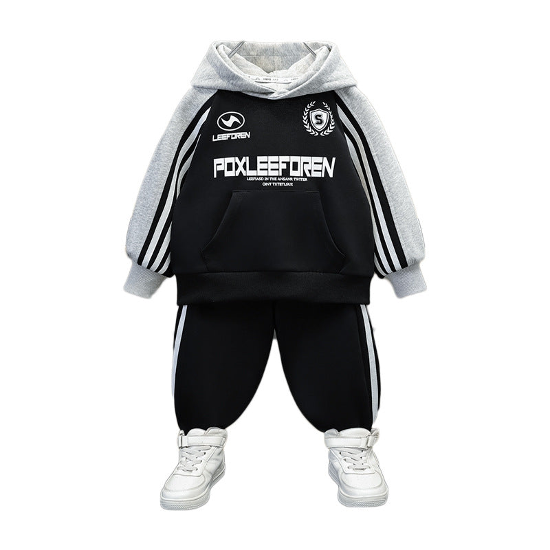 Boys  Color Block Long Sleeve Hooded Sweatshirt Set