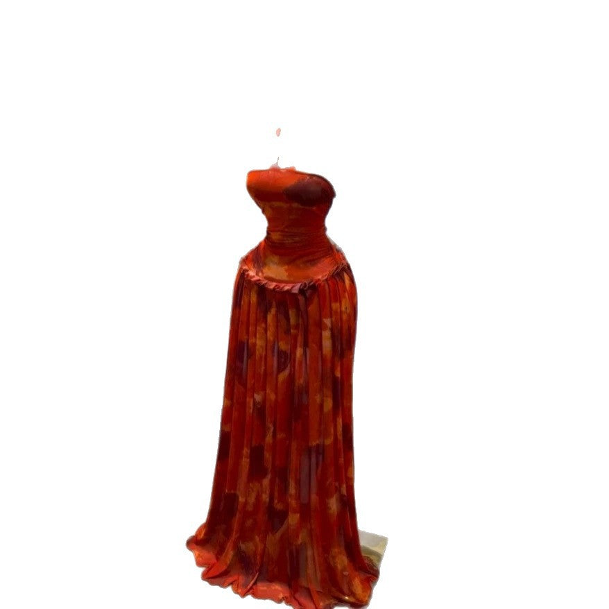 Printed Sleeveless Halter Neck Open Back Pleated Resort Maxi Dress