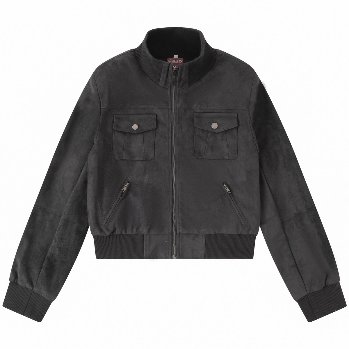 American Street Vintage Workwear Faux Suede Stand Collar Cropped Multi-Pocket Baseball Jacket for Women