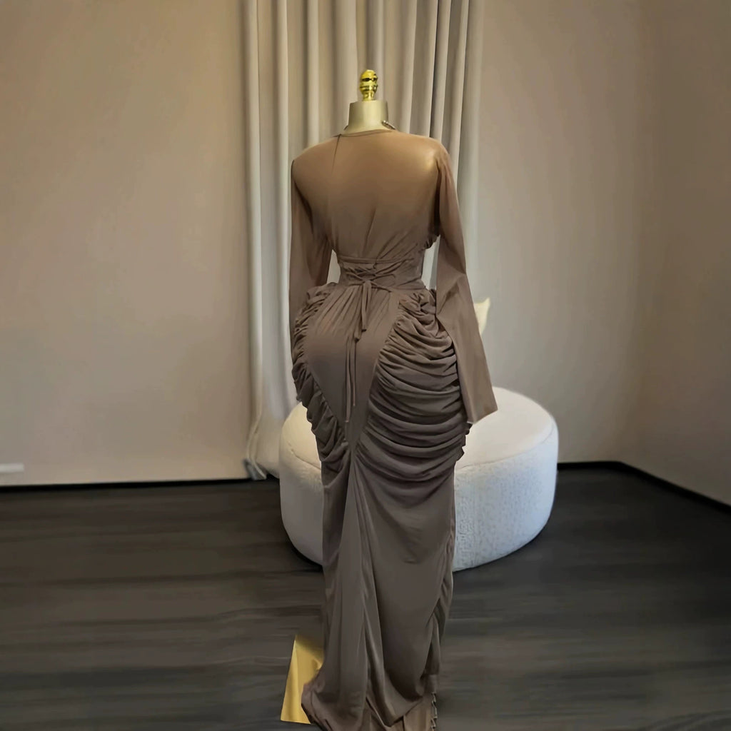 Chic Sexy Long Sleeve Ruched Mesh Slim Fit Bodycon Dress