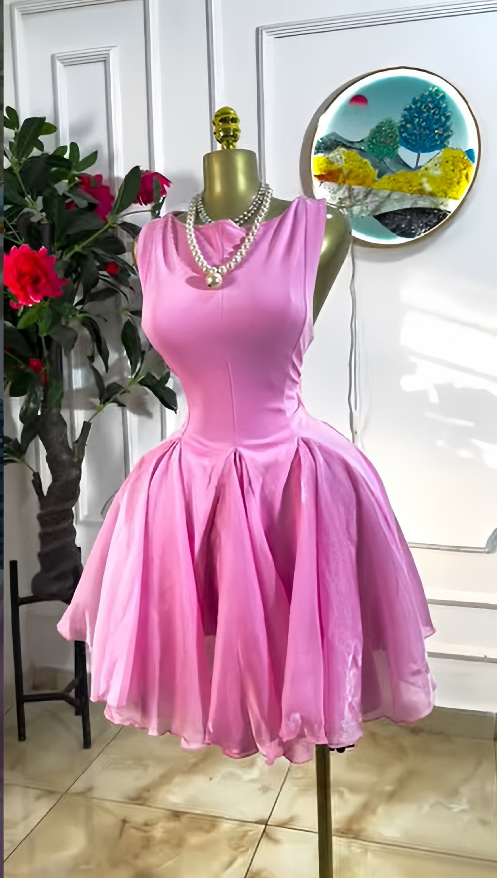 Sweet Vacation Sleeveless Pleated Slimming Short Pink Dress