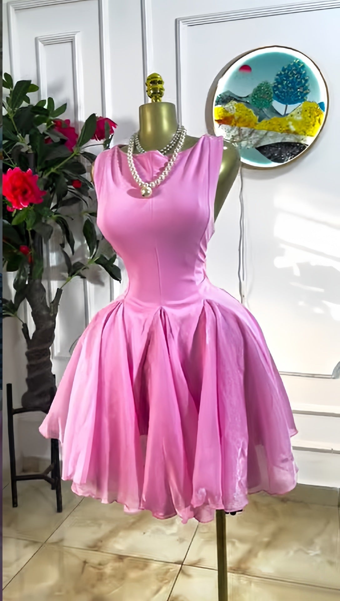 Sweet Vacation Sleeveless Pleated Slimming Short Pink Dress