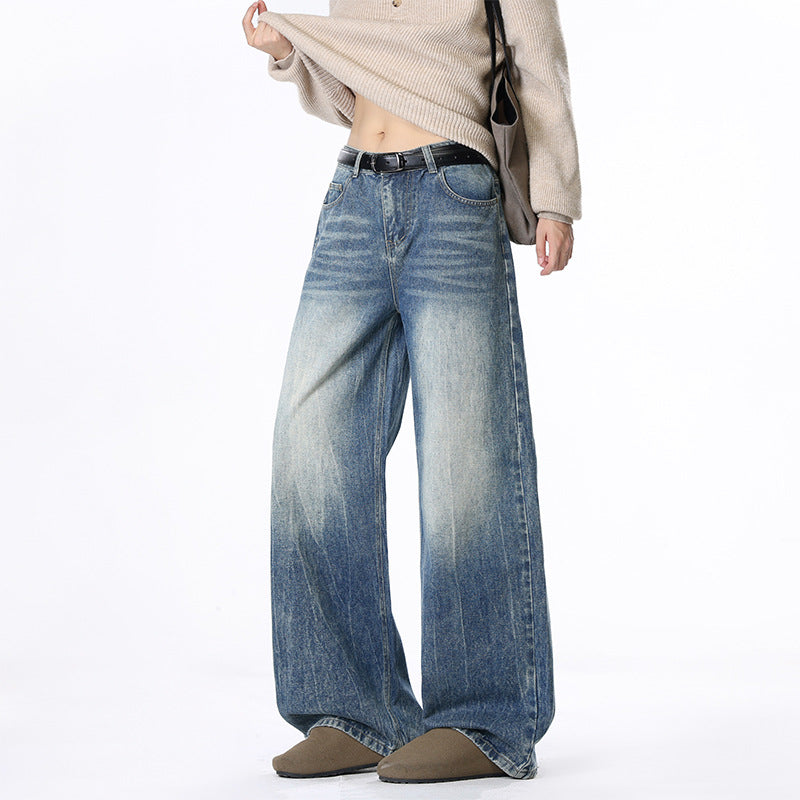Men's Loose Straight Leg Floor Length Jeans Casual Pants with Belt Loops