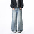 Men's Loose Straight Leg Floor Length Jeans Casual Pants with Belt Loops