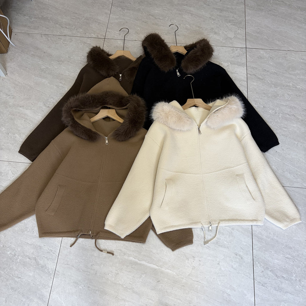 Double zipper hooded jacket for women